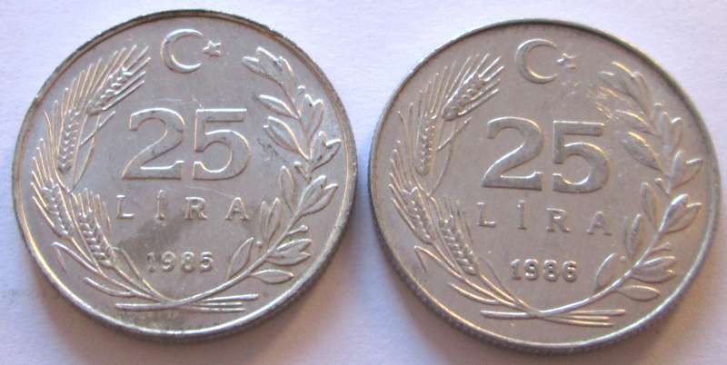 25 Lira Turkey 1985 + 1986