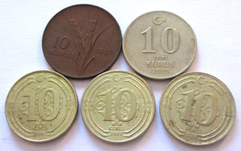 10 Kurus Turkey 1969 + 2005 + 2009 + 2010 + 2015