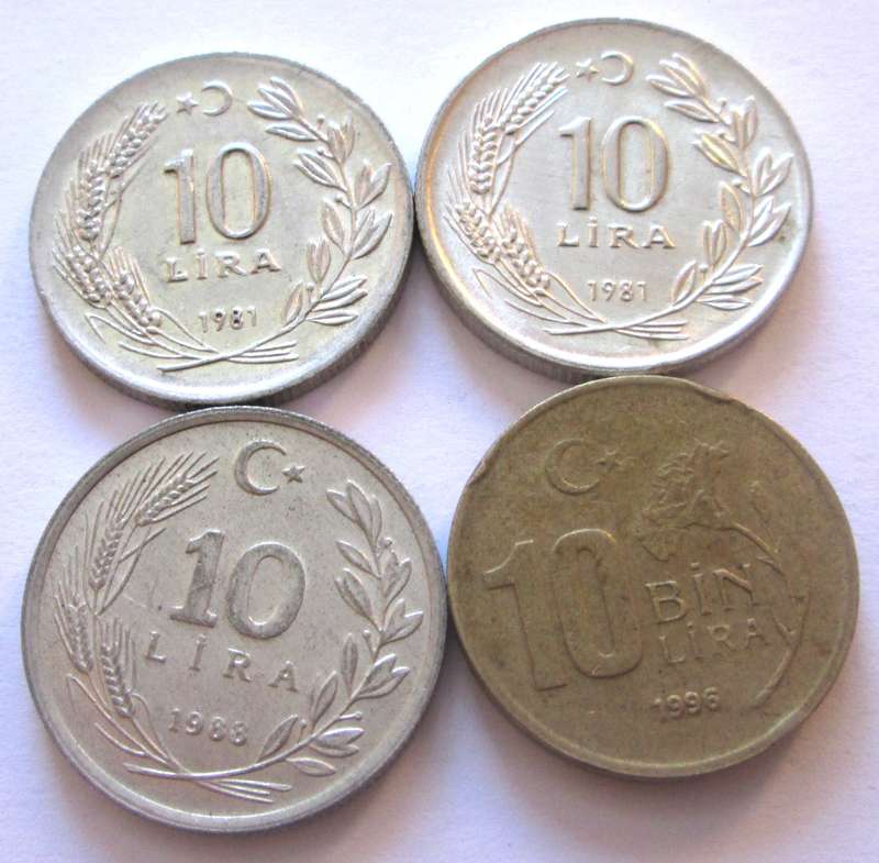 10 Lira Turkey 1981 + 1983 + 1987 + 1996
