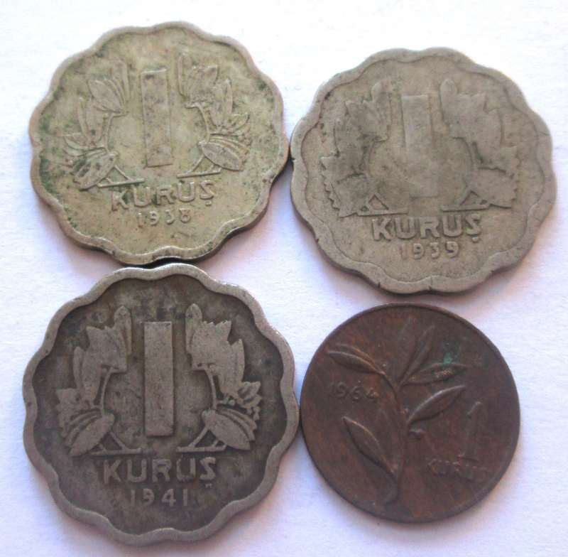 1 Kurus Turkey 1938 + 1939 + 1941 + 1969