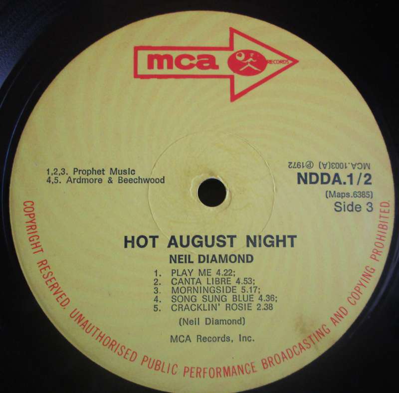 1972 Neil Diamond Hot August Night NDDA 1/2