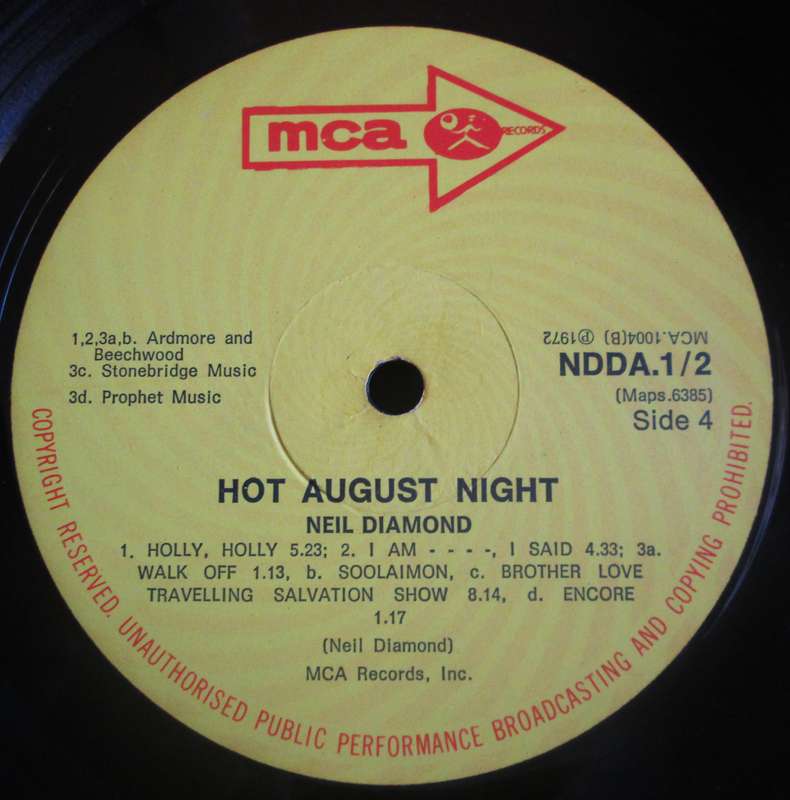 1972 Neil Diamond Hot August Night NDDA 1/2