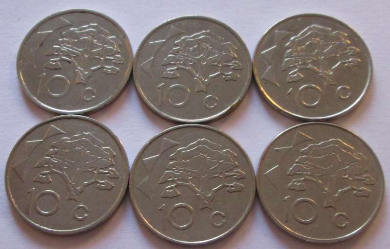 10 Cents Namibia 1993 + 1996 + 1998 + 2002 + 2009 + 2012