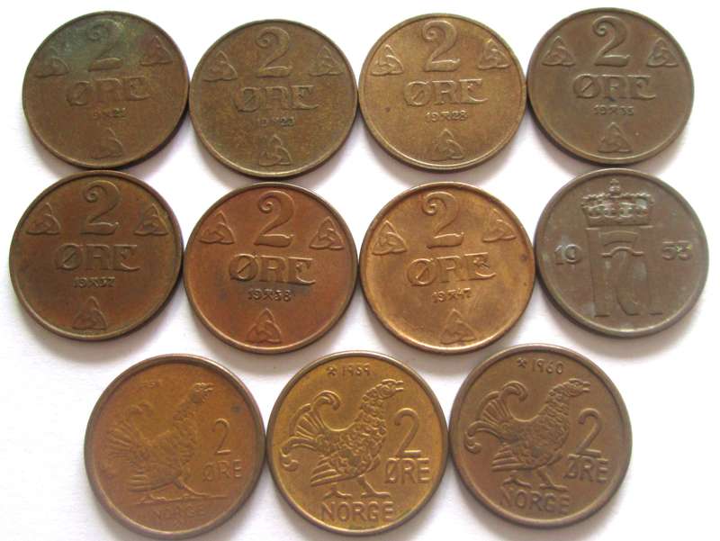 2 Ore Norway 1921 + 1923 + 1928 + 1935 + 1937 + 1938 + 1947 + 1953 + 1958 - 1960