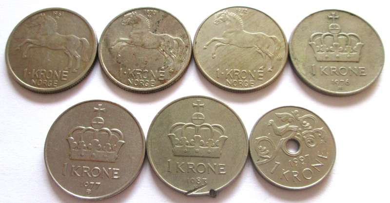1 Krone Norway 1961 + 1970 + 1972 + 1976 + 1977 + 1983 + 1997
