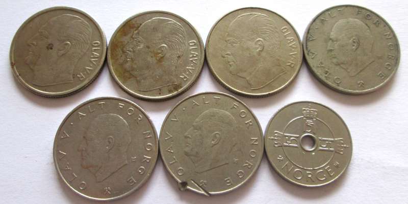 1 Krone Norway 1961 + 1970 + 1972 + 1976 + 1977 + 1983 + 1997