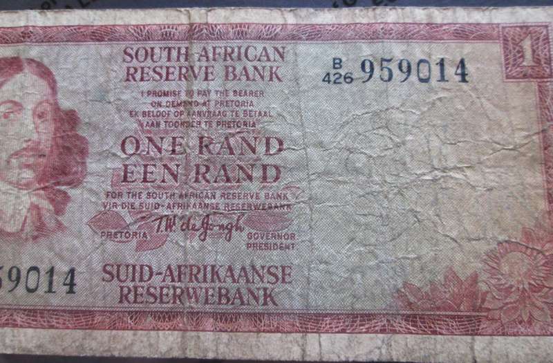 One Rand Republic of South Africa Serial Nr B426 959014