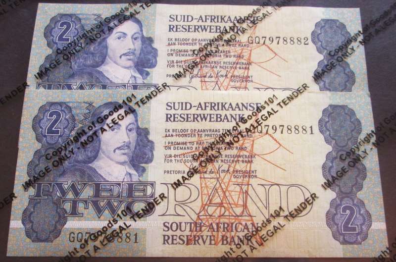 Two Rand Republic of South Africa Serial Nr GQ7978881 - GQ7978882