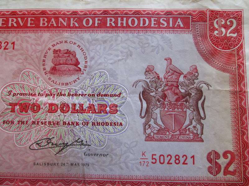 1979 Rhodesia Banknote Two Dollars Serial Nr K172 502821