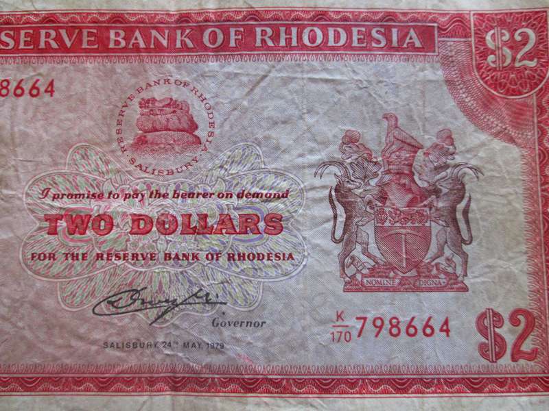 1979 Rhodesia Banknote Two Dollars Serial Nr K170 798664