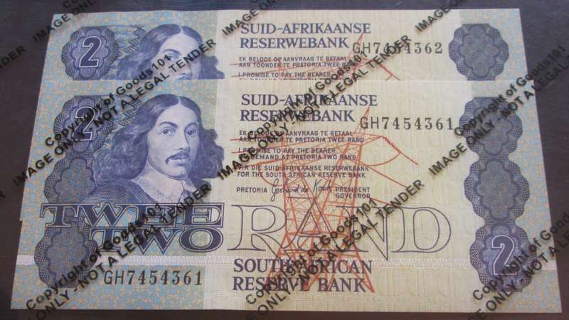 Two Rand Republic of South Africa Serial Nr GH7454361 - GH7454362