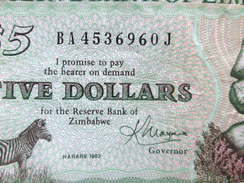 1983 Five Dollars Zimbabwe No BA4536960J