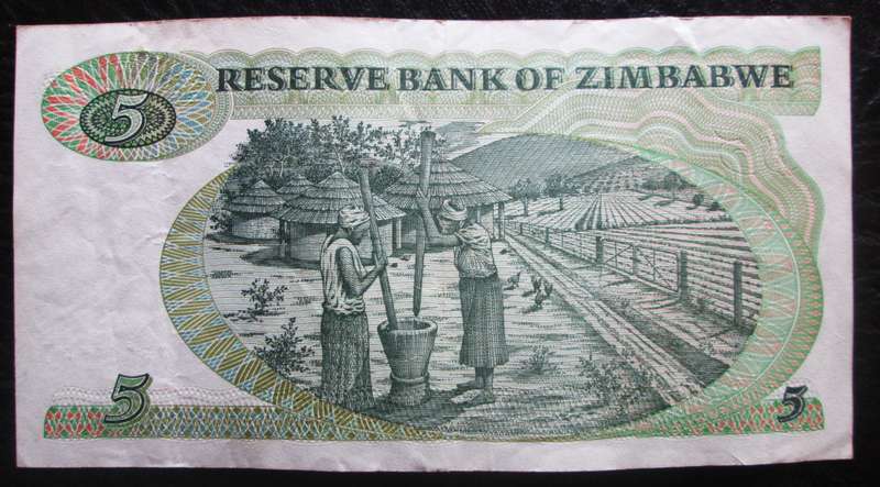 1983 Five Dollars Zimbabwe No BA4536960J