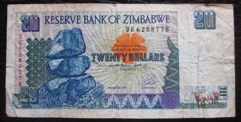 1997 Twenty Dollars Zimbabwe No DG6288778