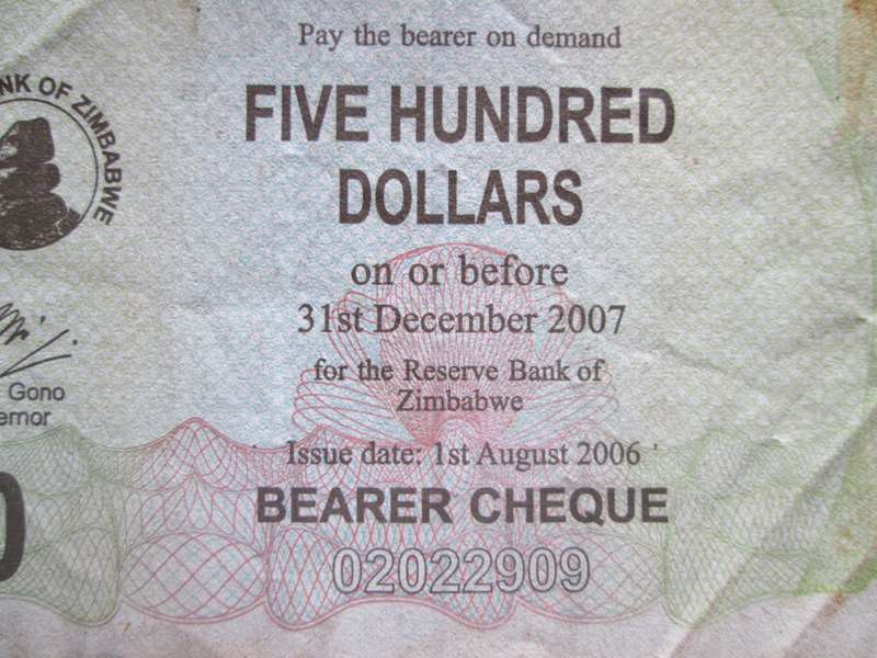 500 Hundred Dollars Zimbabwe 2006 No AG1608433