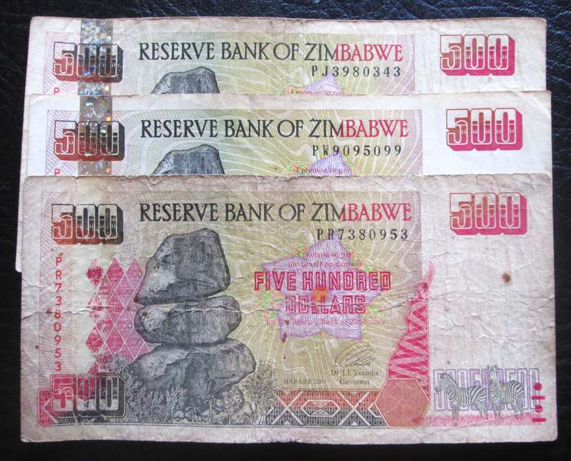 2001 Zimbabwe 500 Hundred Dollars