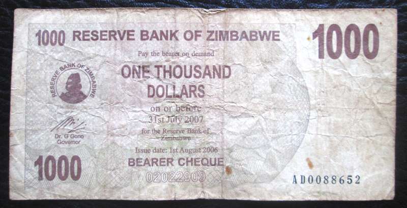 1000 Dollars Zimbabwe 2006 No AD0088652