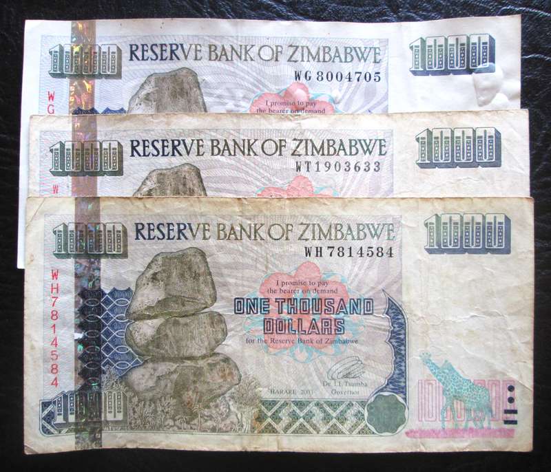 1000 Dollars Zimbabwe 2003