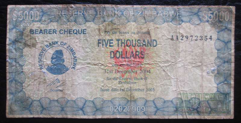 2003 Zimbabwe 5000 Dollars No AA2972354