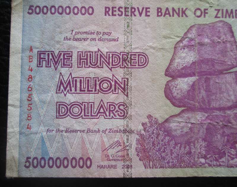 2008 Zimbabwe 500 000 000 Dollars No AB4865584