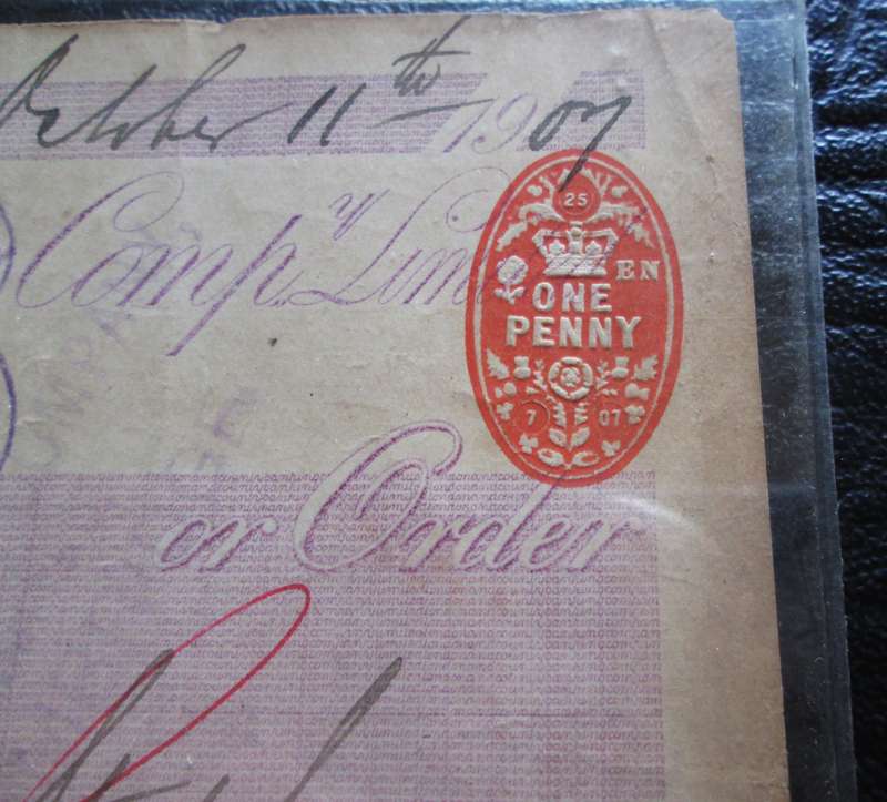 1907 British Cheque by London County Bank No V88403 Bedford Branch