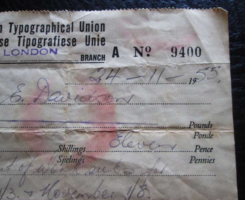 1955 South Africa Typographical Union No 9400 East London 2 Shillings 11 Pence