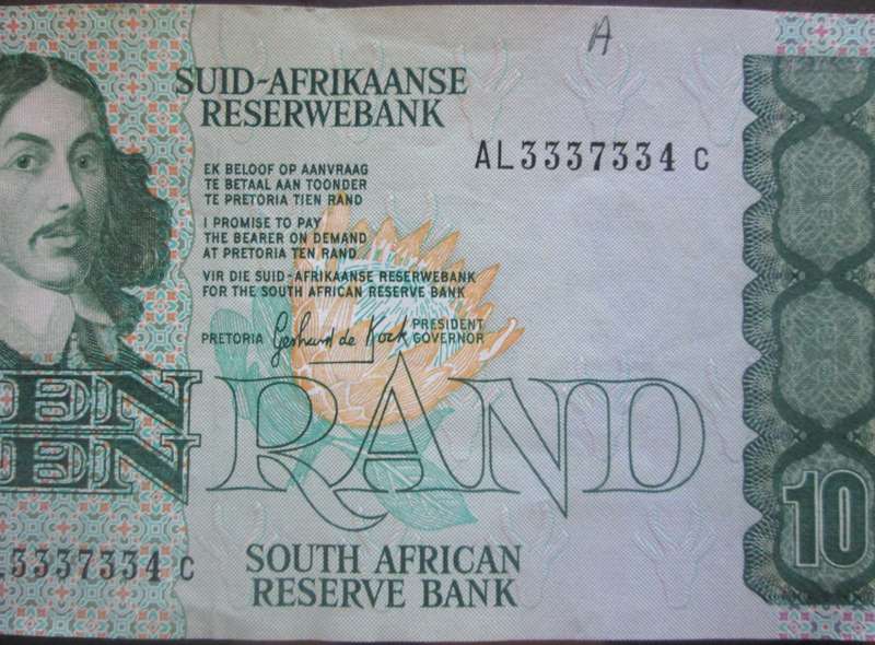 Ten Rand Republic of South Africa Serial Nr AL3337334C
