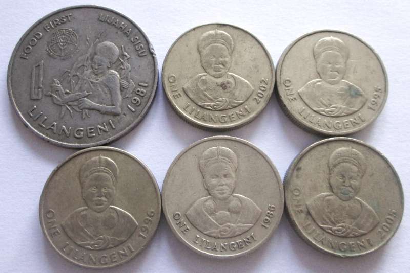 1 Lilangeni Swaziland 1981 + 1986 + 1995 + 1996 + 2002 + 2005
