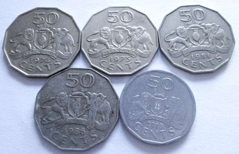 50 Senti Swaziland 1974 + 1975 + 1981 + 1986 + 2015