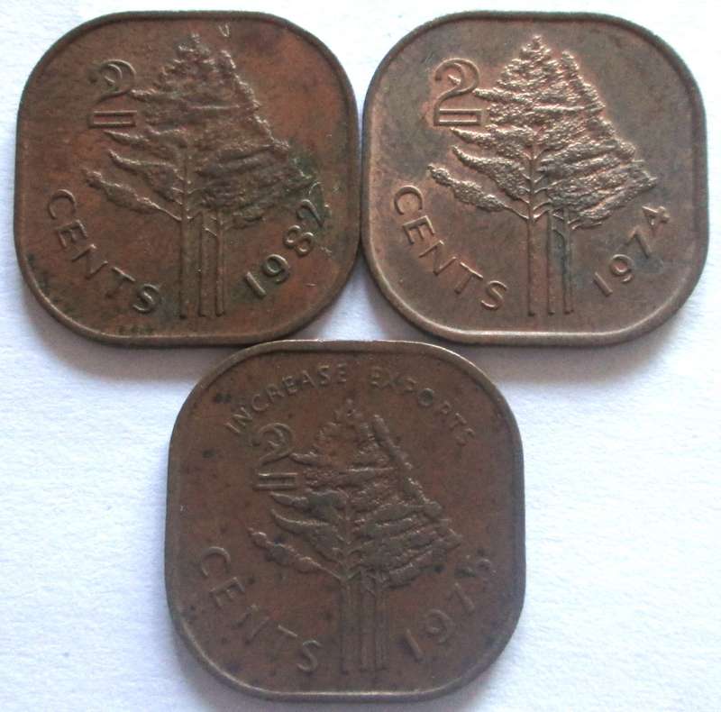 2 Cents Swaziland 1974 + 1975 + 1982