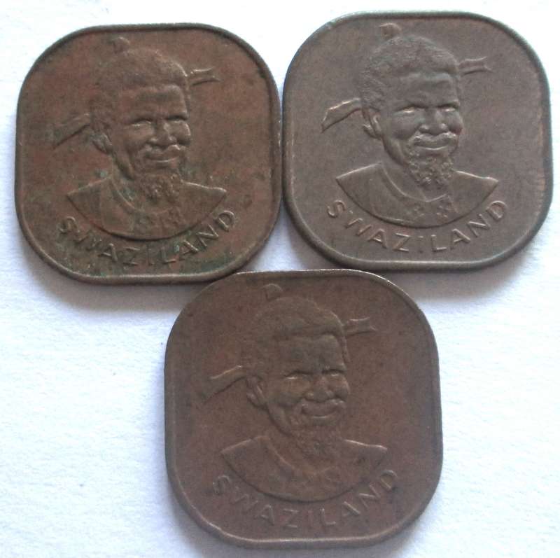 2 Cents Swaziland 1974 + 1975 + 1982