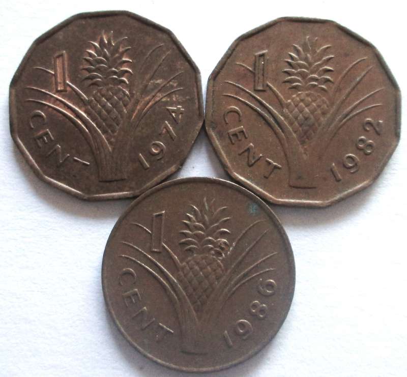 1 Cent Swaziland 1974 + 1982 + 1986