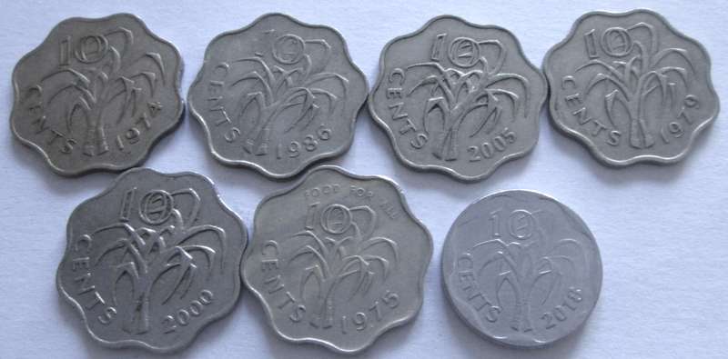 10 Cents Swaziland 1974 + 1975 + 1979 + 1986 + 2000 + 2005 + 2018