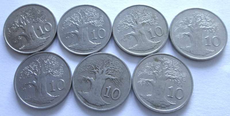 10 Cents Zimbabwe 1980+ 1987 + 1988 + 1991 + 1994 + 1997 + 1999