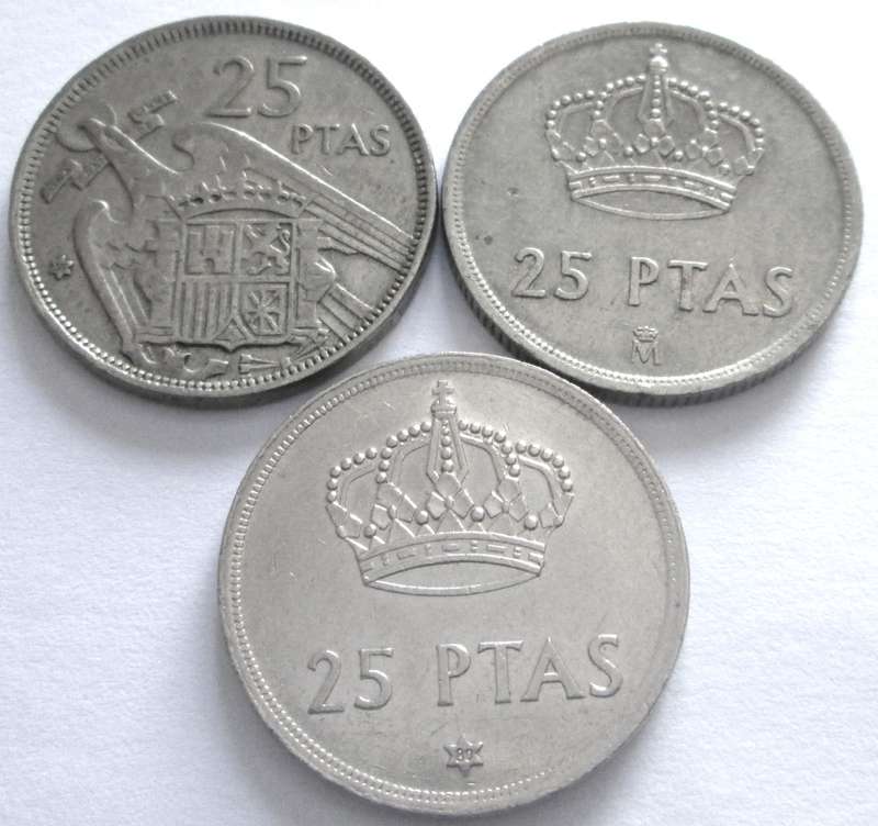 25 Pesetas Spain 1957 + 1975 + 1982