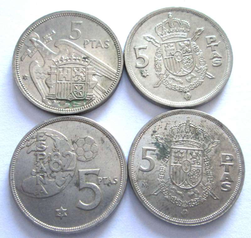 5 Pesetas Spain 1957 + 1975 + 1980 + 1983