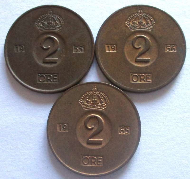 2 Ore Sweden 1955 + 1956 + 1965