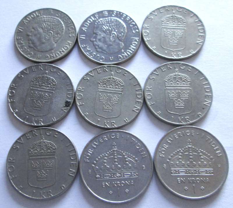 1 Krona Sweden 1972 + 1973 + 1978 + 1979 + 1981 + 1987 + 1988 + 2002 + 2003