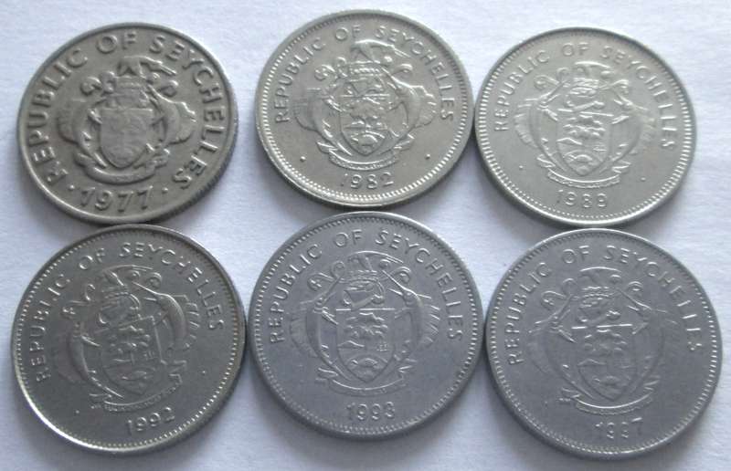 25 Cents Seychelles 1977 + 1982 + 1989 + 1992 + 1993 + 1997