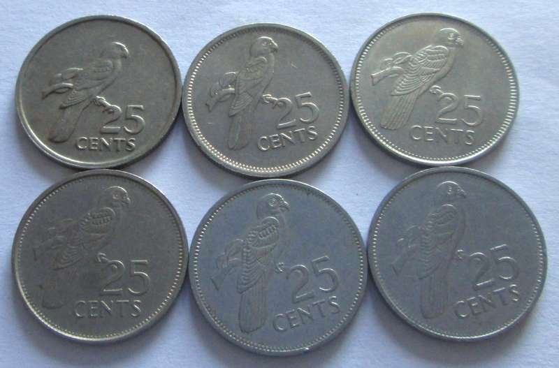 25 Cents Seychelles 1977 + 1982 + 1989 + 1992 + 1993 + 1997