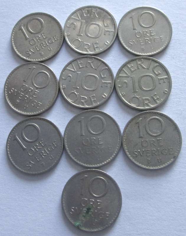 10 Ore Sweden 1964 + 1965 + 1967 + 1969 + 1972 + 1973 + 1977 + 1979 + 1986