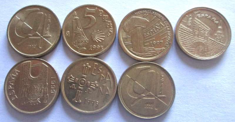 5 Pesetas Spain 1992 + 1993 + 1995 + 1996 + 1997 + 1998 + 1999