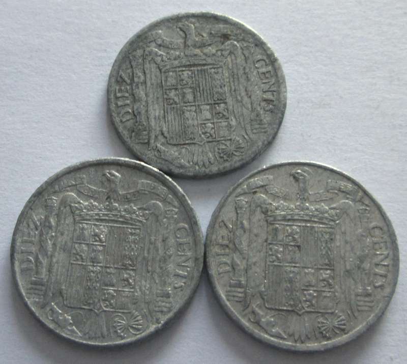 10 Centimos Spain 1941 + 1945 + 1953