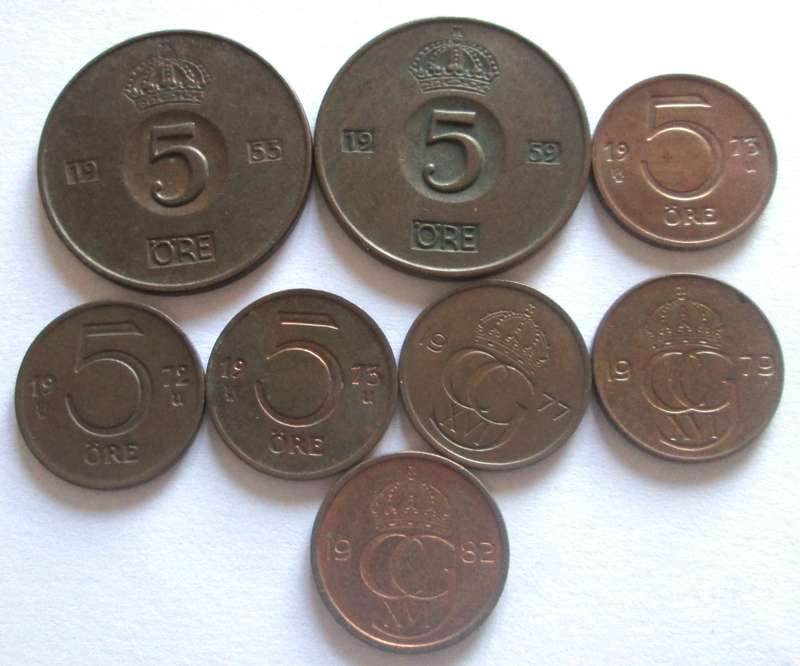 5 Ore Sweden 1953 + 1959 + 1972 + 1973 + 1975 + 1977 + 1979 + 1982