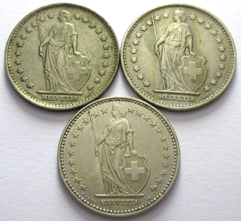 1 Franc Switzerland 1968 + 1970 + 1995