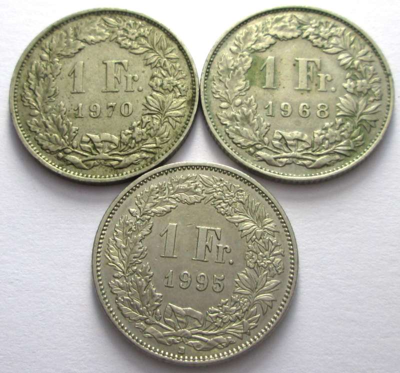 1 Franc Switzerland 1968 + 1970 + 1995