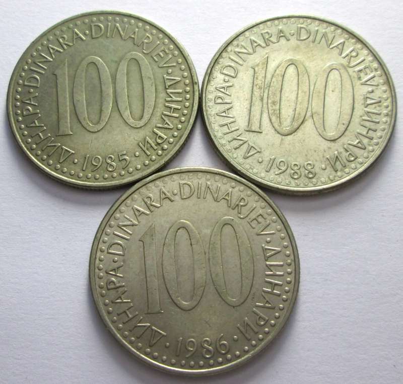 100 Dinara Yugoslavia 1985 + 1986 + 1988