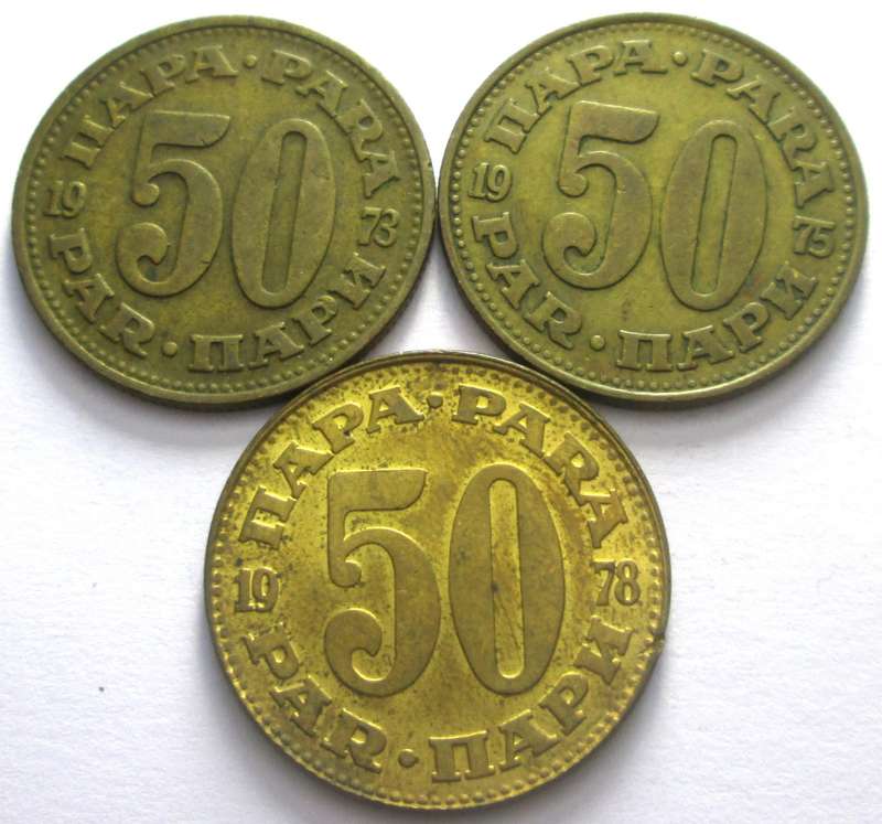 50 Para Yugoslavia 1973 + 1975 + 1978