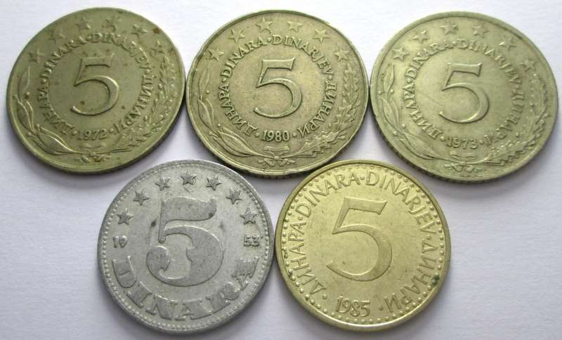 5 Dinara Yugoslavia 1953 + 1972 + 1973 + 1980 + 1985