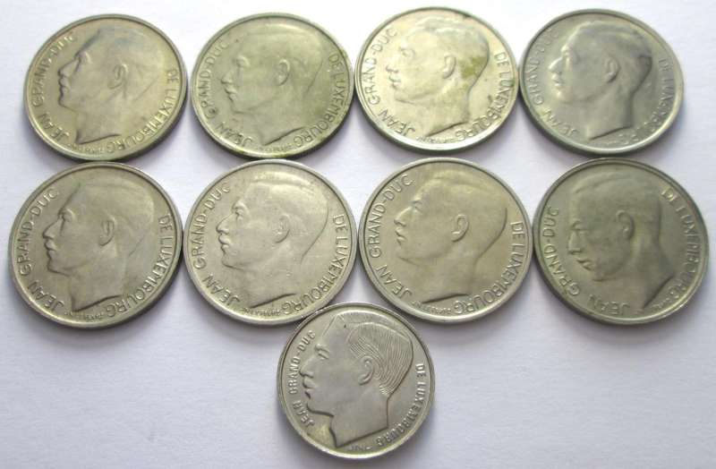 1 Franc Luxembourg 1966 + 1968 + 1970 + 1972 + 1973 + 1976 + 1979 + 1986 + 1989